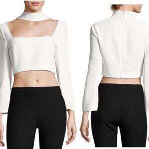 Cinq a Sept Amara White Choker Crop Top Flared Sleeves size 4